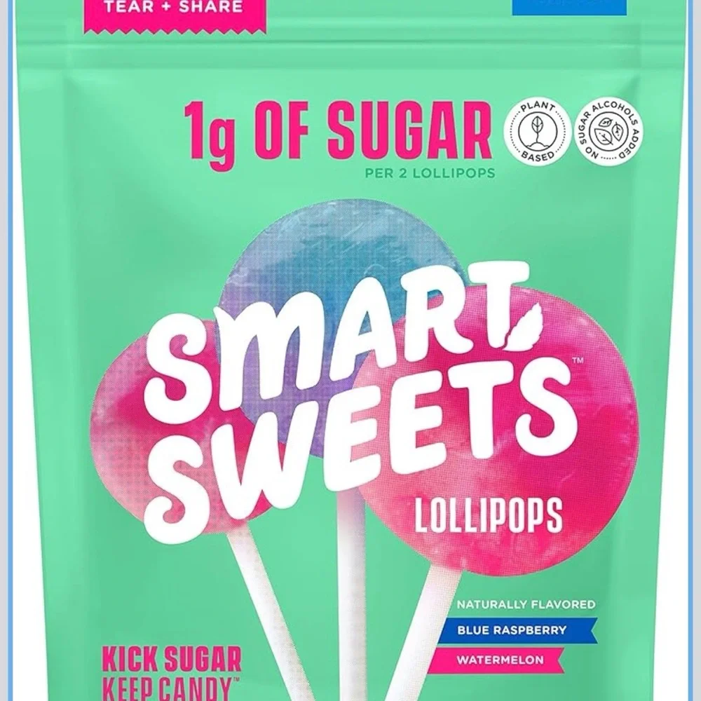 Smart Sweets Blue Raspberry & Watermelon Lollipops Bundle of 3